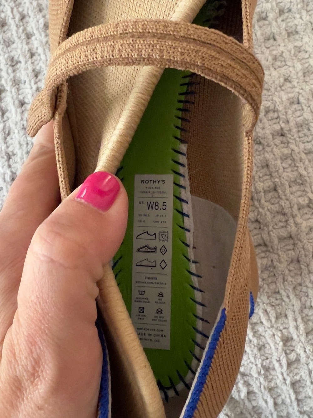 Rothy’s The Square Mary Jane Tan Knit Flats with Blue Accent - Picture 6 of 6